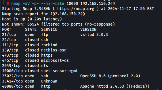 Resultado da execução do nmap