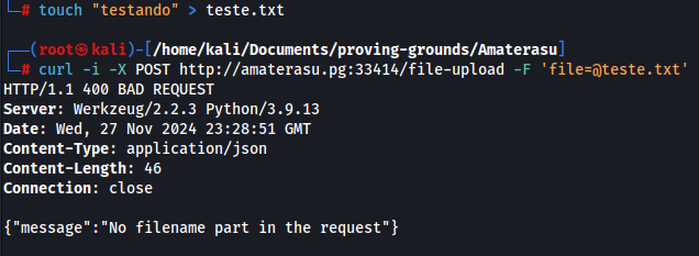 Curl de tentativa de upload