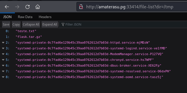 Visualização dos arquivos em /tmp