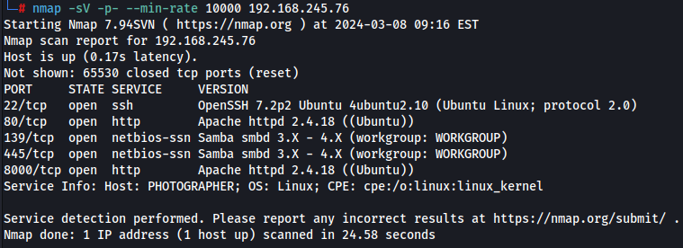Resultado da execução do nmap