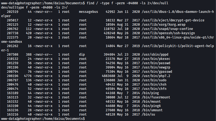 Visualização de binários com o SUID bit setado