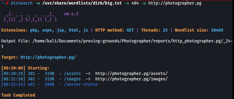 Resultado do comando dirsearch na porta 80