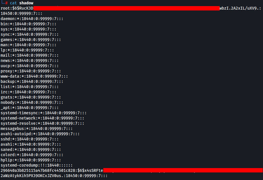 Visualização do arquivo /etc/shadow