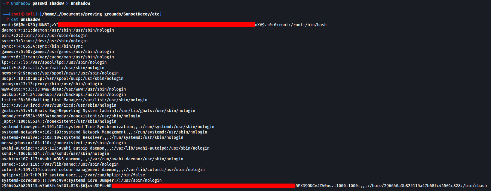Processo de unshadow dos arquivos