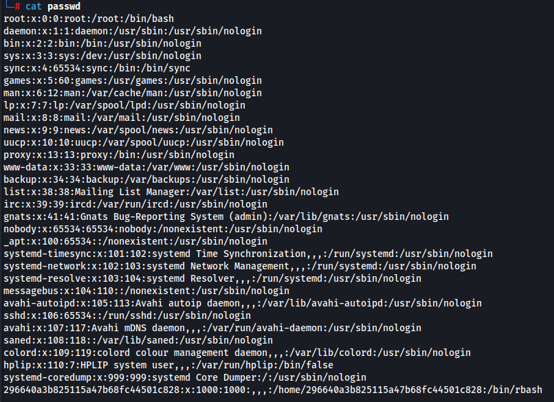 Visualização do arquivo /etc/passwd